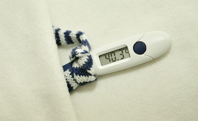 Fieberthermometer auf weißer Kuscheldecke